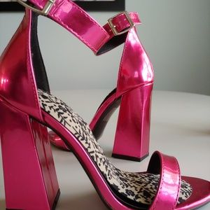 Hot pink foil chunk heels